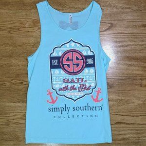 Simply Southern Sail with the Best Preppy Sleeveless Blue Tank Top Size Small